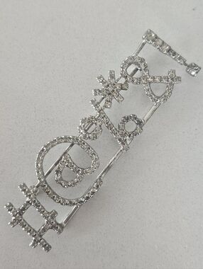 Vintage Expletive "#@%*&!" Prong Set Rhinestone Bar Pin Brooch Sterling Silver